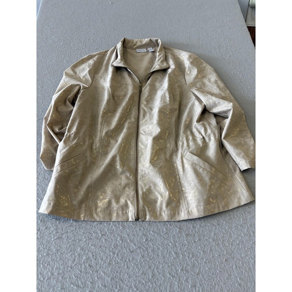 Chico's Jackets & Blazers - Chico's Zenergy Jacket Womens‎ 2 Beige Metallic Floral Satin Full Zip Stretch